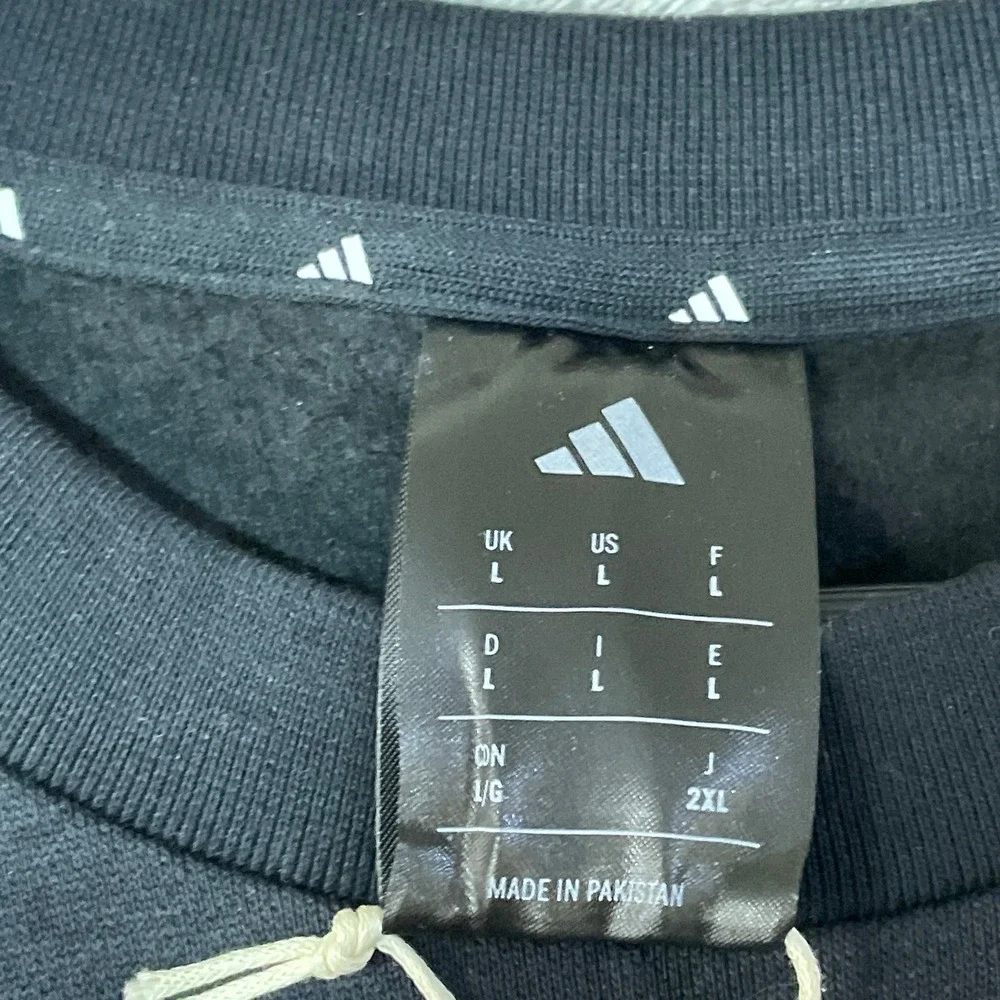 NWT Adidas Men's Large Black Fleece Sweatshirt Cotton Blend 3 Striped Pull over
